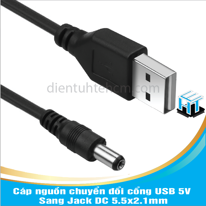 Cáp nguồn chuyển đổi cổng USB 5V Sang Jack DC 5.5x2.1mm