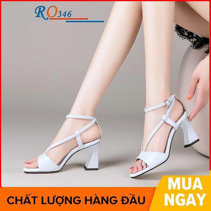 Giày sandal nữ cao gót 7 phân hàng hiệu rosata hai màu đen trắng ro346