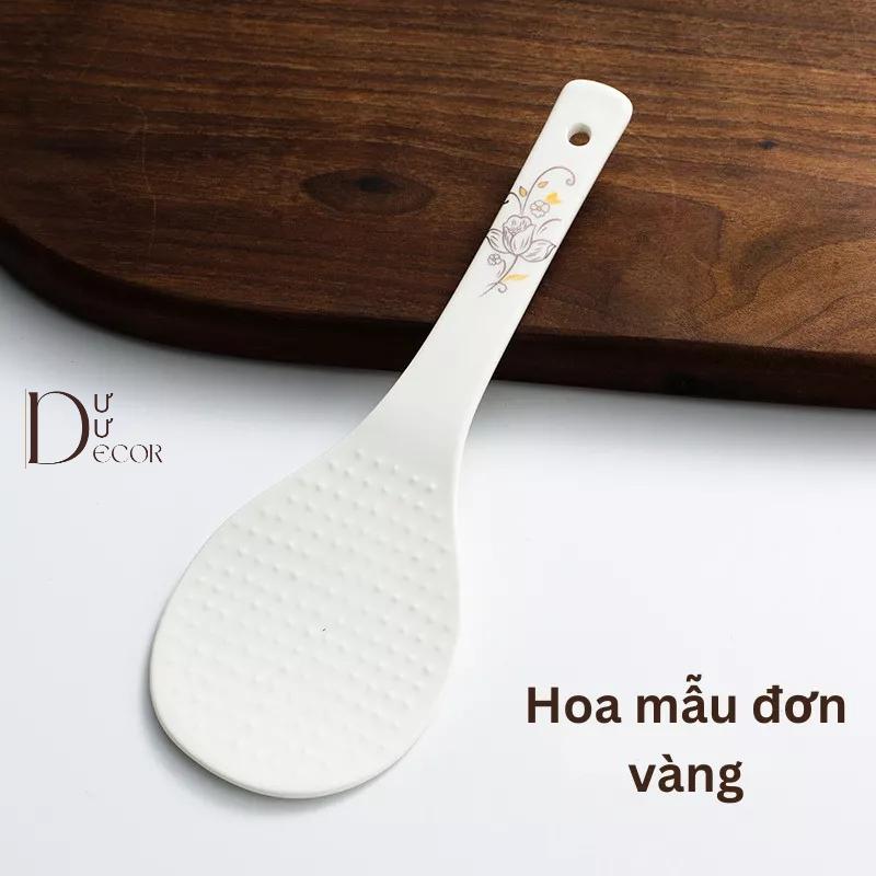 Muôi xới cơm/Thìa xới cơm bằng sứ - Họa tiết hoa