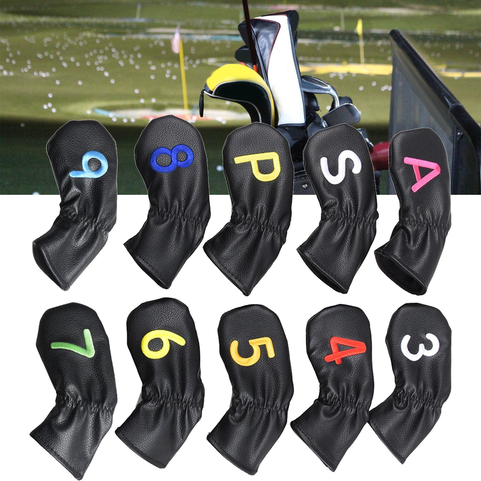 Leather Golf Irons Head Covers Embroidery Number, Golf Head Protector Guard