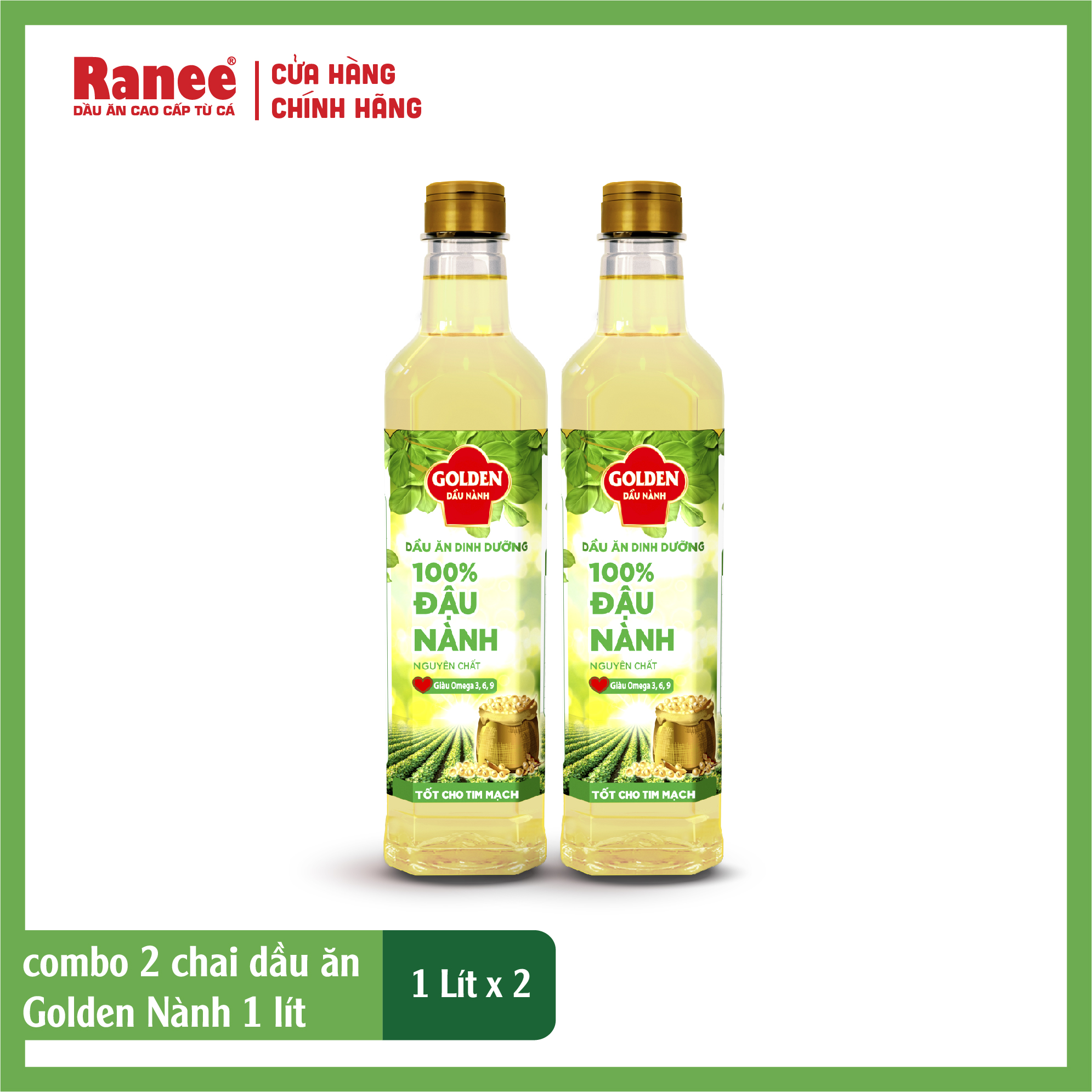 Combo 2 chai Dầu Đậu Nành cao cấp Golden 1 lít (1 lít/chai x 2 chai)