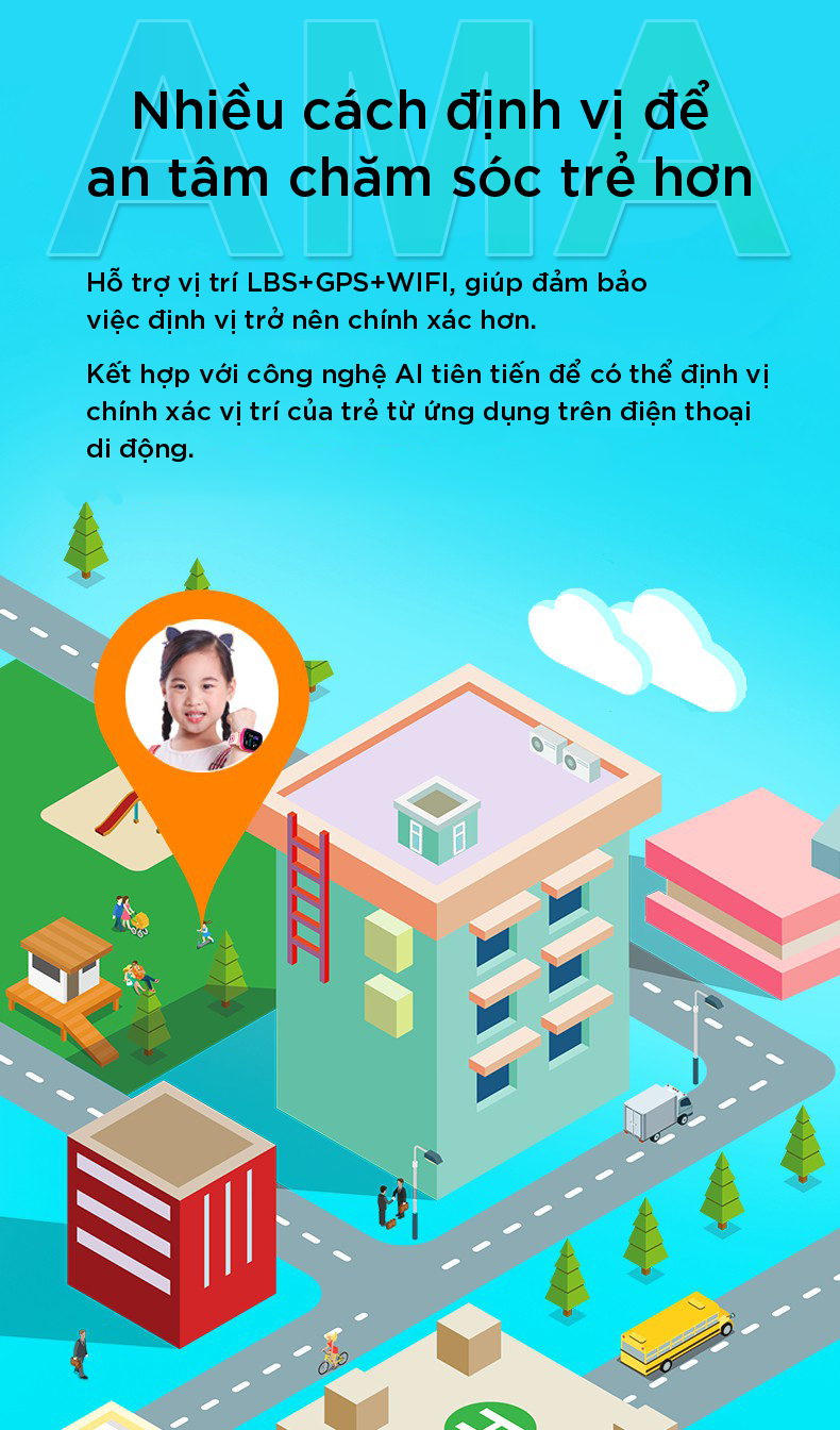 Đồng hồ Thông minh Đinh vị Kép Chống nước Dành cho Trẻ em 5 tuổi, 6 tuổi, 7 tuổi, 8 tuổi, 9 tuổi, 10 tuổi, 11 tuổi AMA Watch Q13 Hàng nhập khẩu