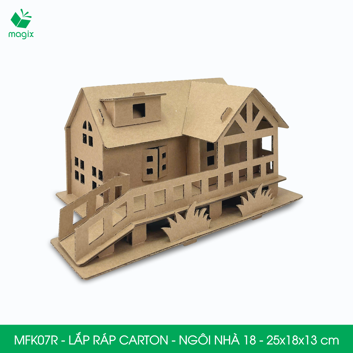 MFK07R - 25x18x13 cm - Mô hình ngôi nhà lắp ráp từ bìa carton cao cấp, nhà giấy carton mini sáng tạo