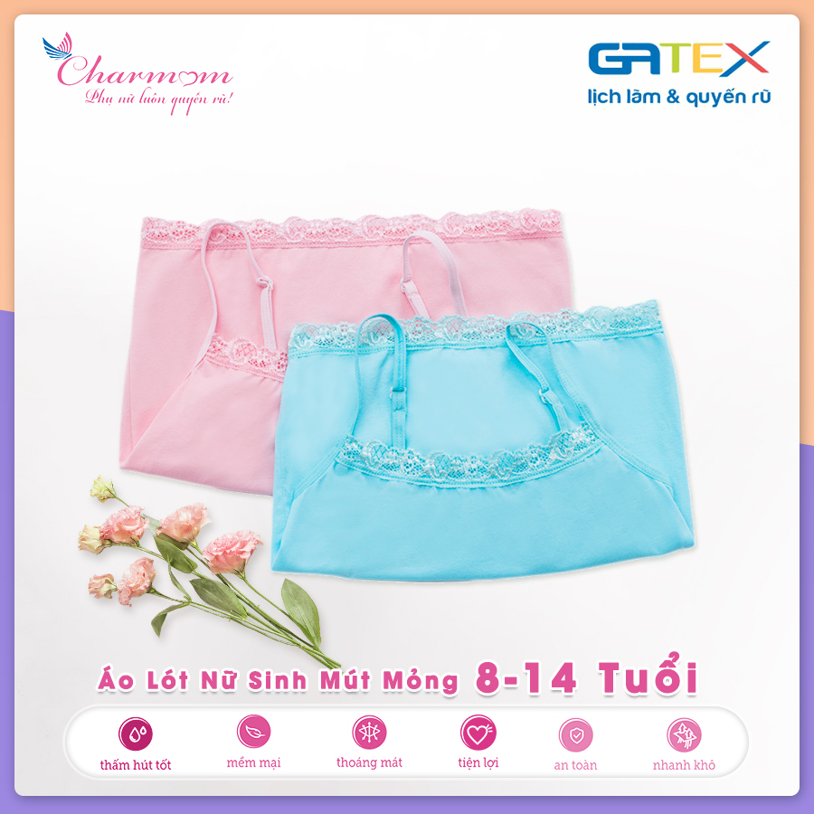 Set 2 Áo Lót Lá Bé Gái Form Dài GATEX Cotton Cao Cấp Charm teen từ 8 đến 14 tuổi