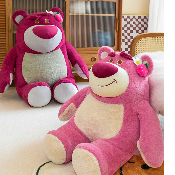 Thú nhồi bông gấu dâu ngồi màu hồng đơn giản - Size từ 40cm đến 90cm - Quà tặng Lotso dâu cute có mùi thơm chất liệu lông xù