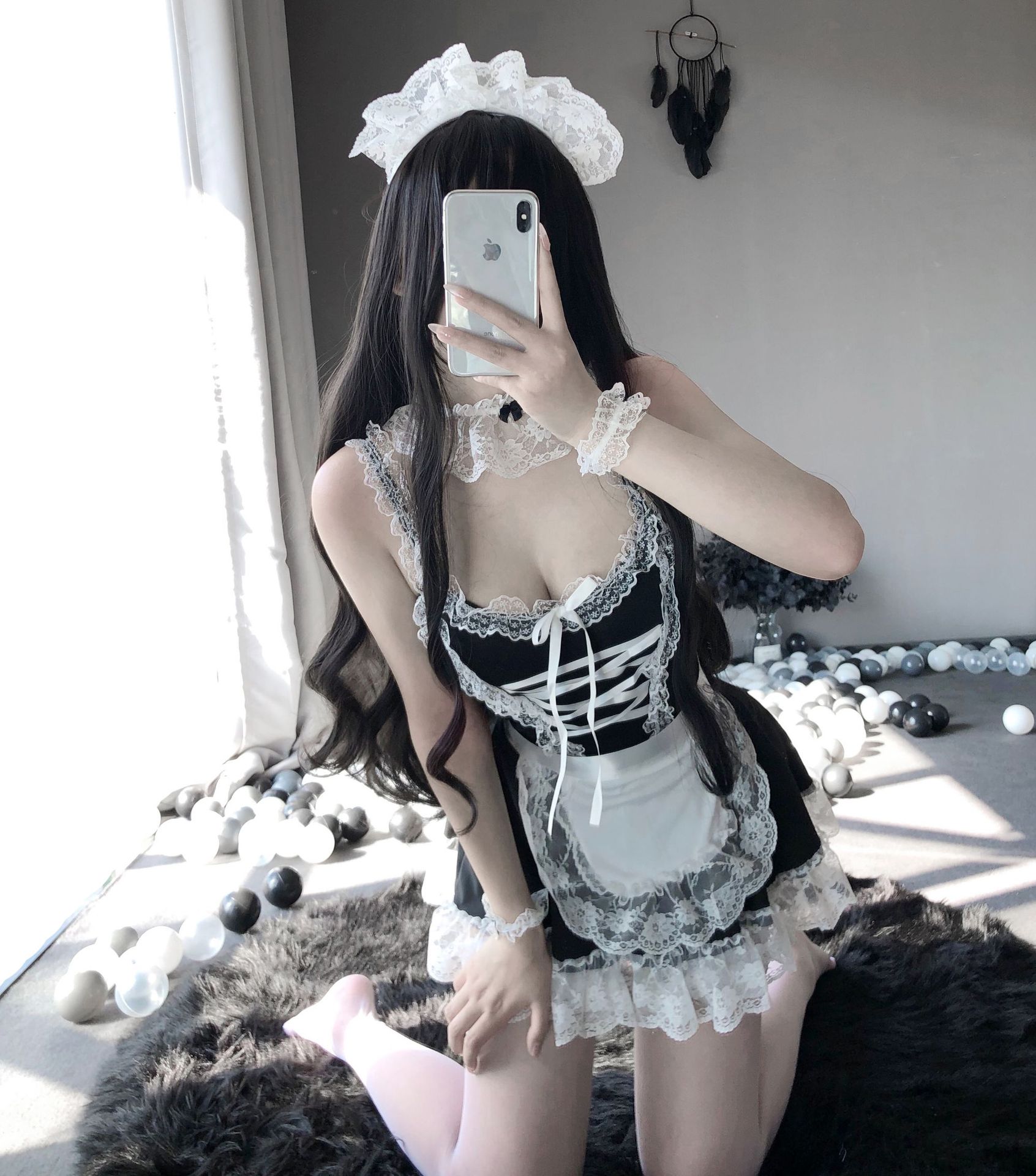 Cosplay hầu gái sexy - Set váy ngủ sexy cosplay cô hầu bàn tạp dề trắng