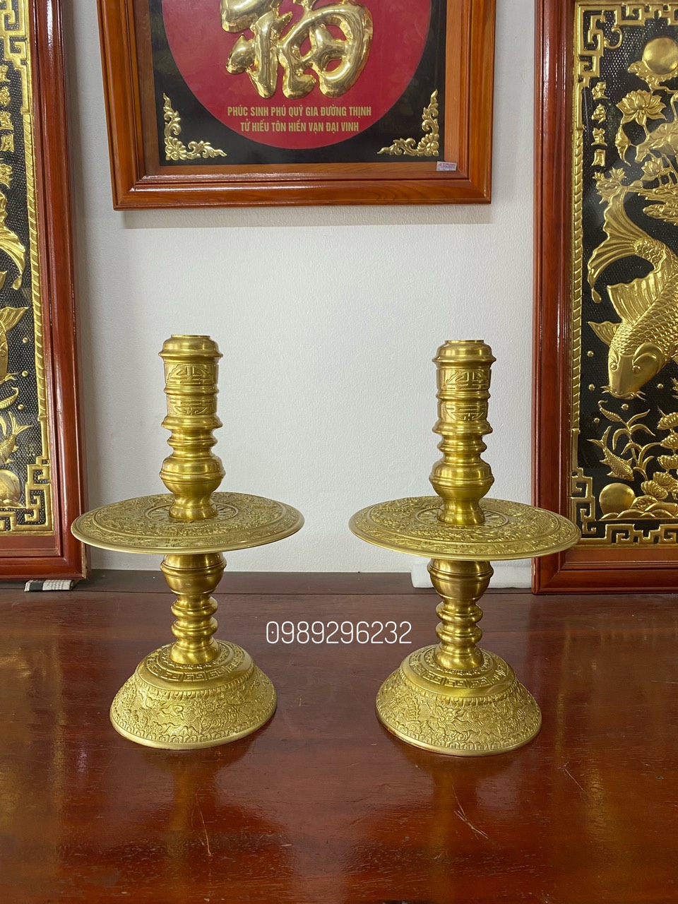 Đôi chân đèn nến bằng đồng vàng cao 45cm