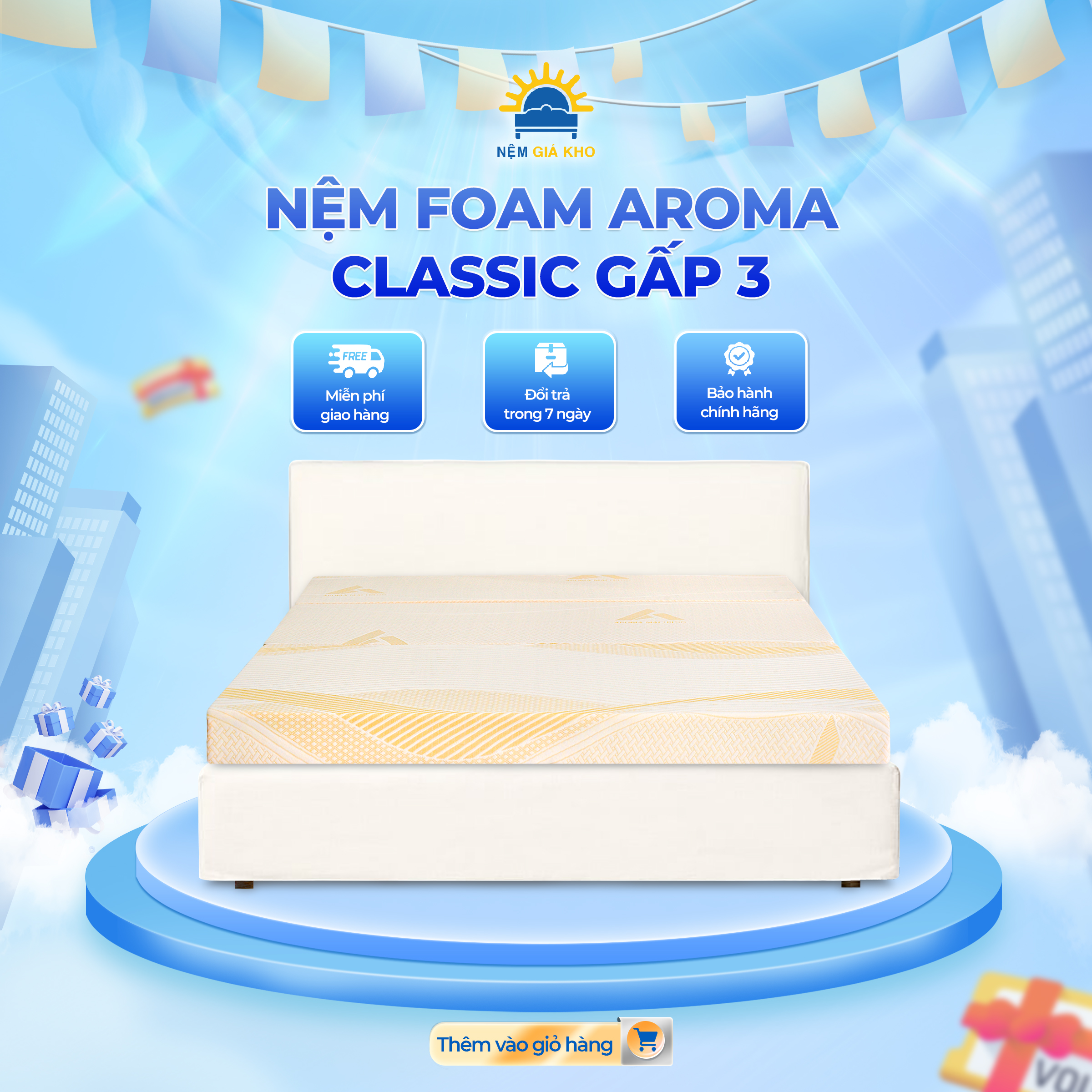 Nệm Foam Aroma Classic Gấp 3 - 140X200X10Cm