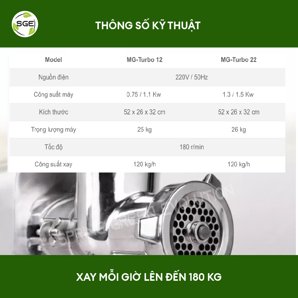 Máy Xay Thịt Công Nghiệp SGE MGTurbo150 Đa Chức Năng Với 2 Đầu Xay Cắt, Tiêu Chuẩn Inox304 Công Suất Lớn, Dễ Vệ Sinh