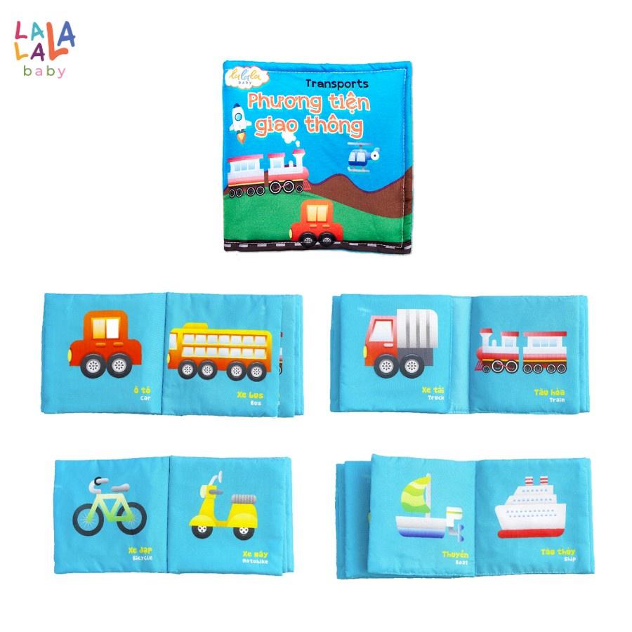 Combo 2 cuốn sách vải Lalala Baby kích thích đa giác quan, kích thước 15x15cm 12 trang (Phương tiện GT, Động vật)