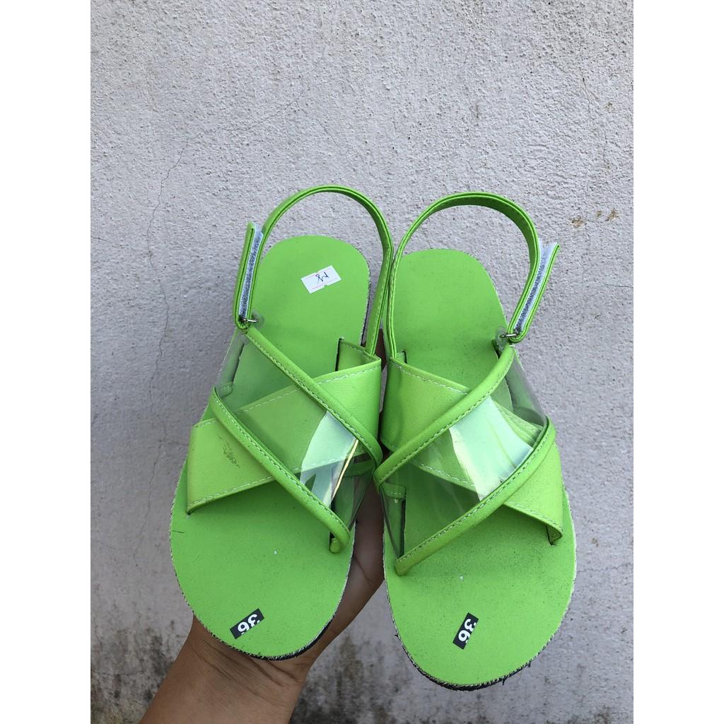 Sandal đồng nai dép quai hậu nữ đế xanh chuối quai xanh chuối phối cùng quai trong suốt size từ 34 nữ đến 40 nữ