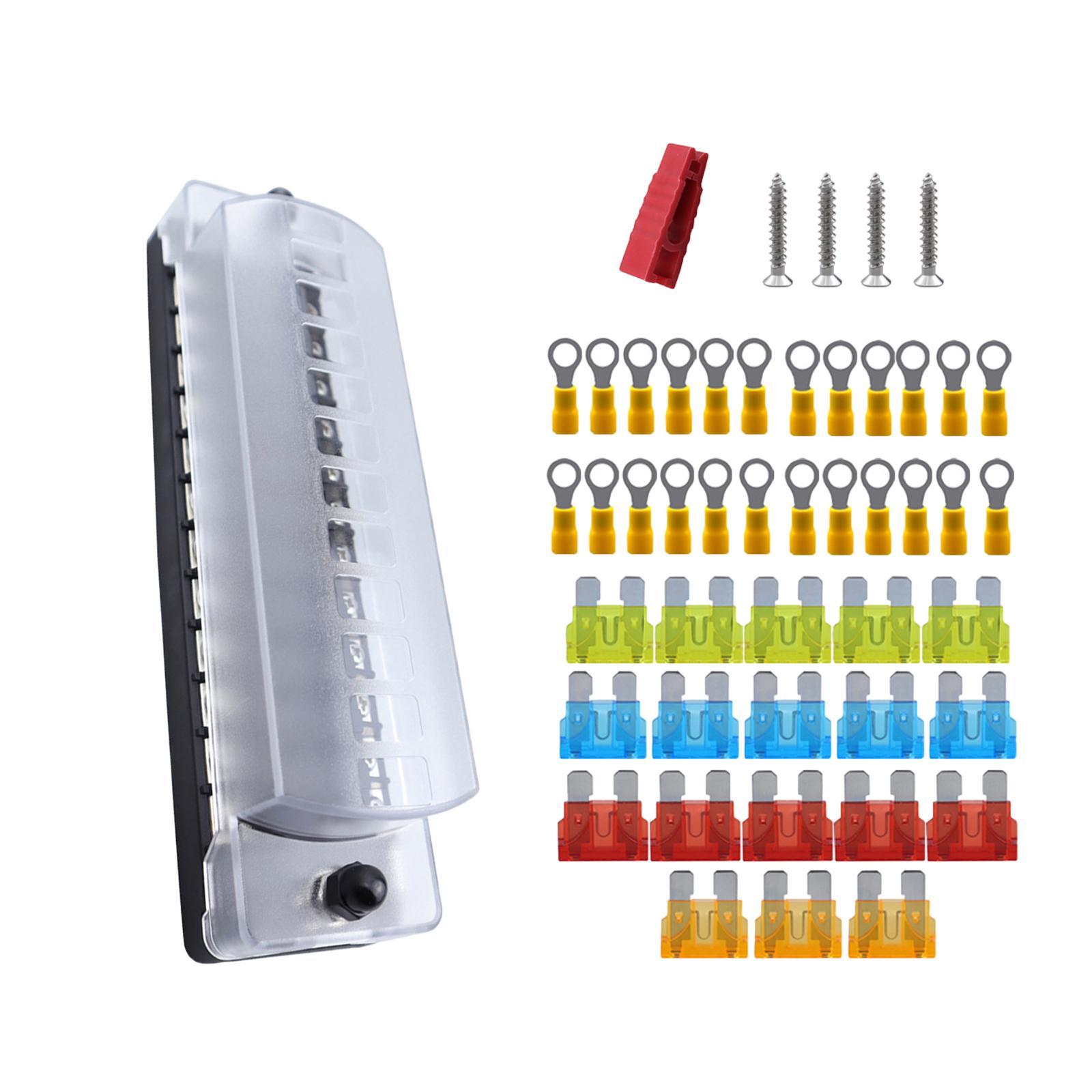 12 Way Fuse Block Fuse Holder High Strength Waterproof Standard ,Heat Resistant, PBT Automotive Fuse Box Circuit Holder Panel for Vehicle