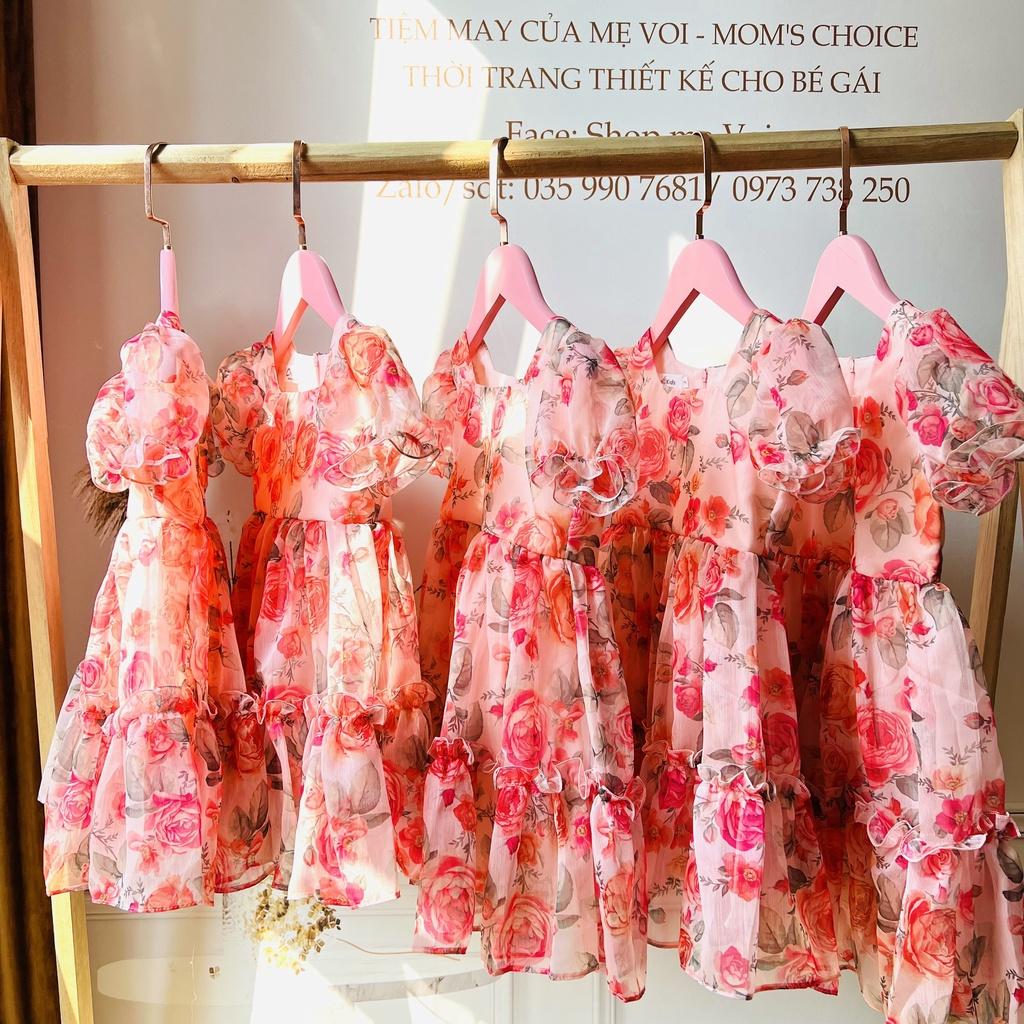 Váy bé gái, đầm bé gái họa tiết hoa hồng cực sang chảnh cho bé gái từ 1- 10 tuổi tại Mom's Choice