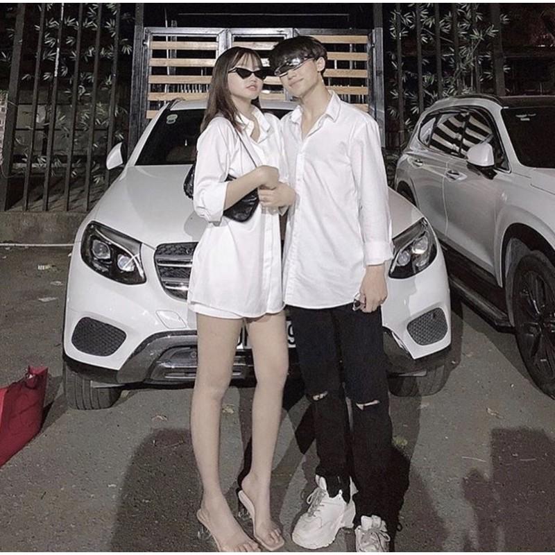 Áo sơ mi tay dài trơn đen trắng basic unisex có size