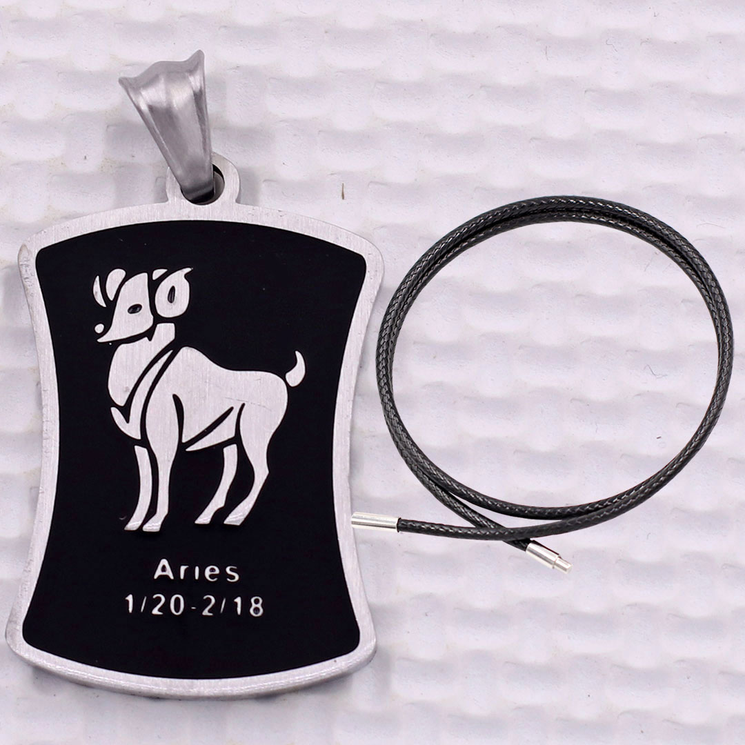 Mặt dây chuyền cung Bạch Dương - Aries inox kèm vòng cổ dây cao su đen, Cung hoàng đạo