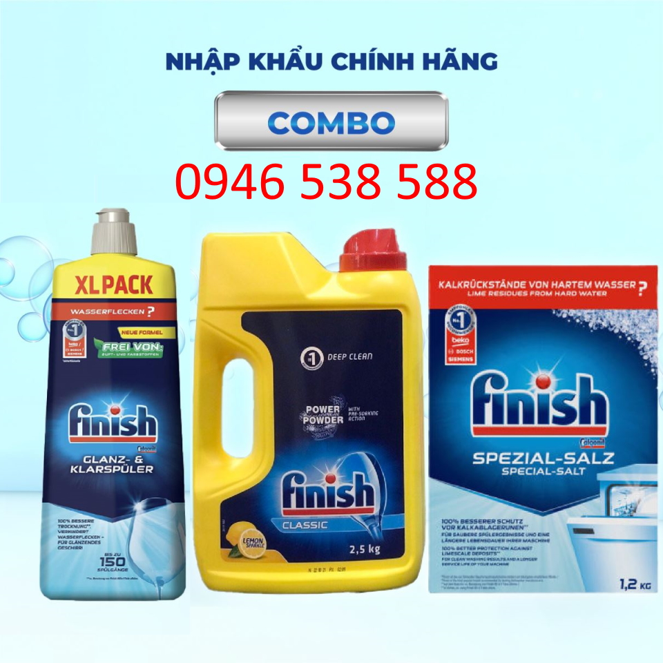 Bột rửa bát Finish 2,5kg + muối 1,2kg + bóng 750ml ( Hàng chính hãng )