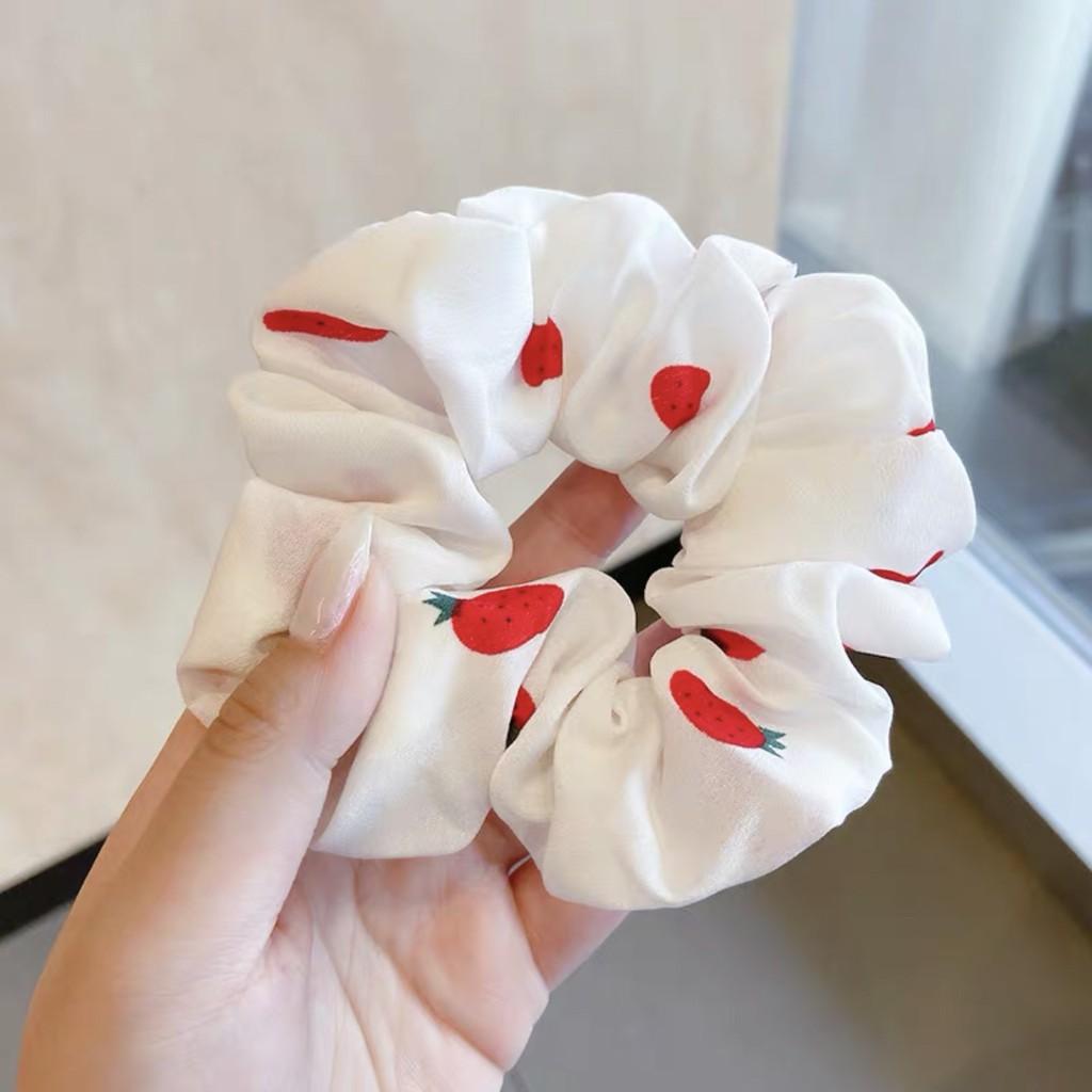 Chun Cột Tóc Dâu Tây Scrunchies Hàn Quốc - Buộc Tóc Scrunchies Dâu Tây