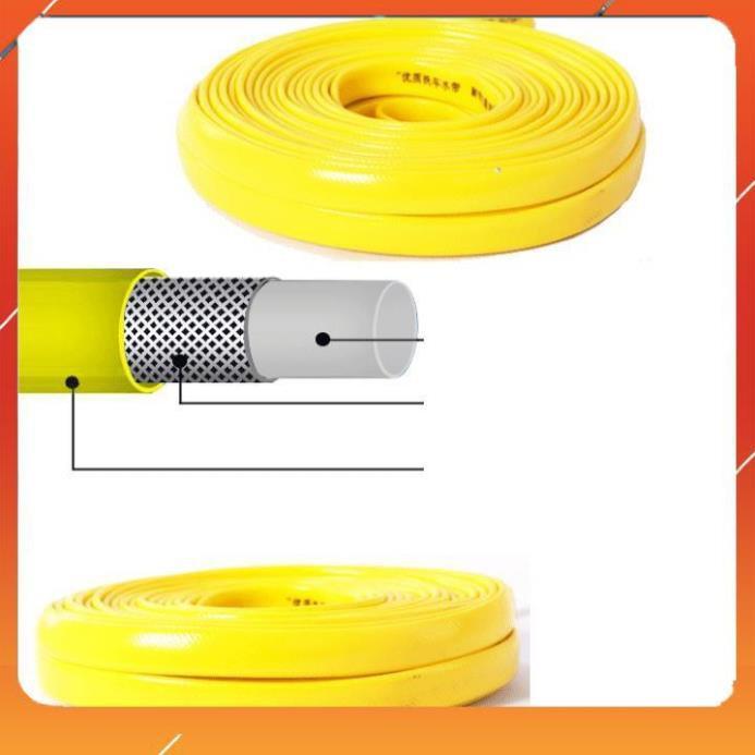 Bộ dây vòi xịt nước rửa xe, tưới cây , tăng áp 3 lần, loại 7m, 10m 206701-3 đầu đồng,cút,nối vàng + móc khoá