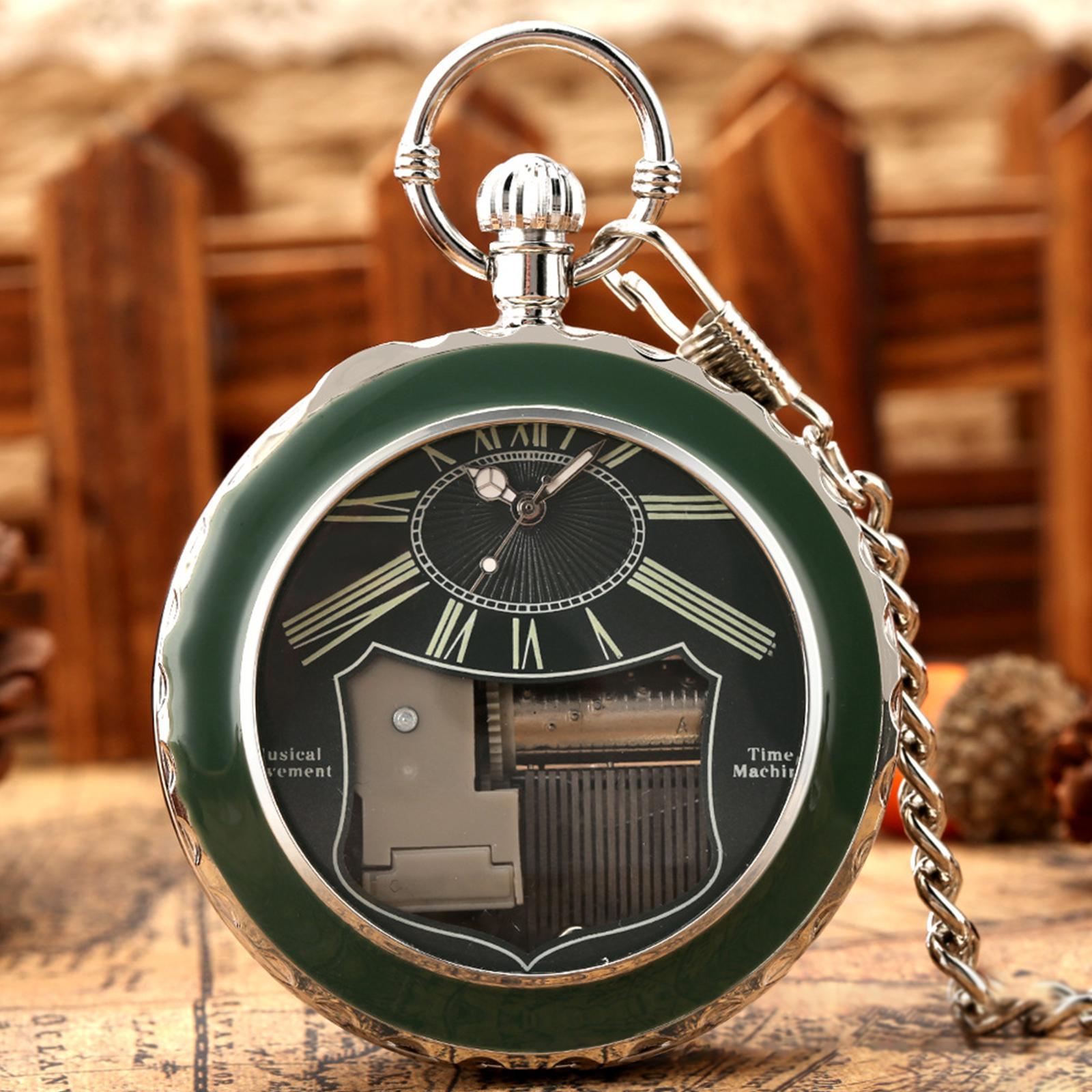 2Pieces Quartz Pocket Watch Musical Movement Retro for Graduation Son