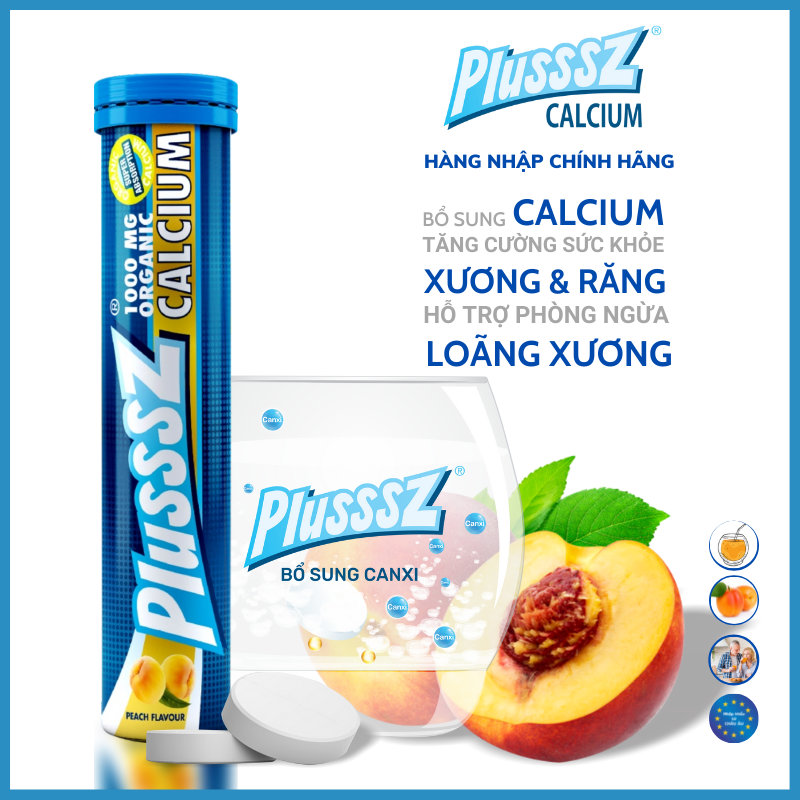 Viên bổ sủi bọt Plusssz Calcium Vị Đào không đường