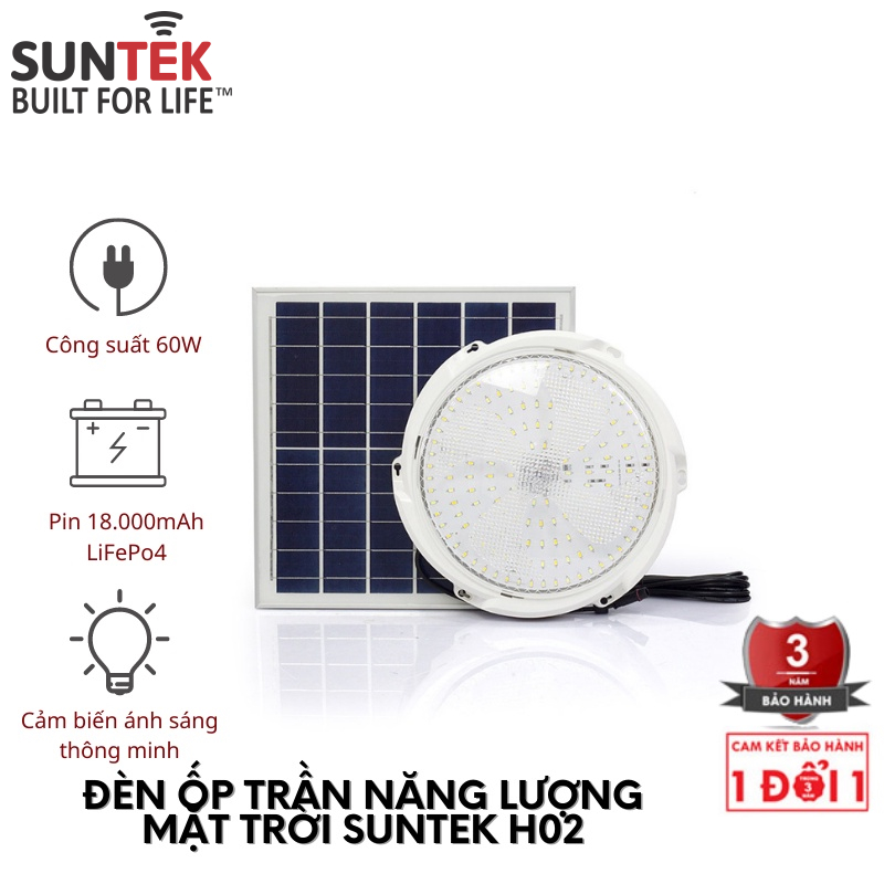 Đèn LED Ốp Trần Năng Lượng Mặt Trời SUNTEK H02 60W - Hàng chính hãng