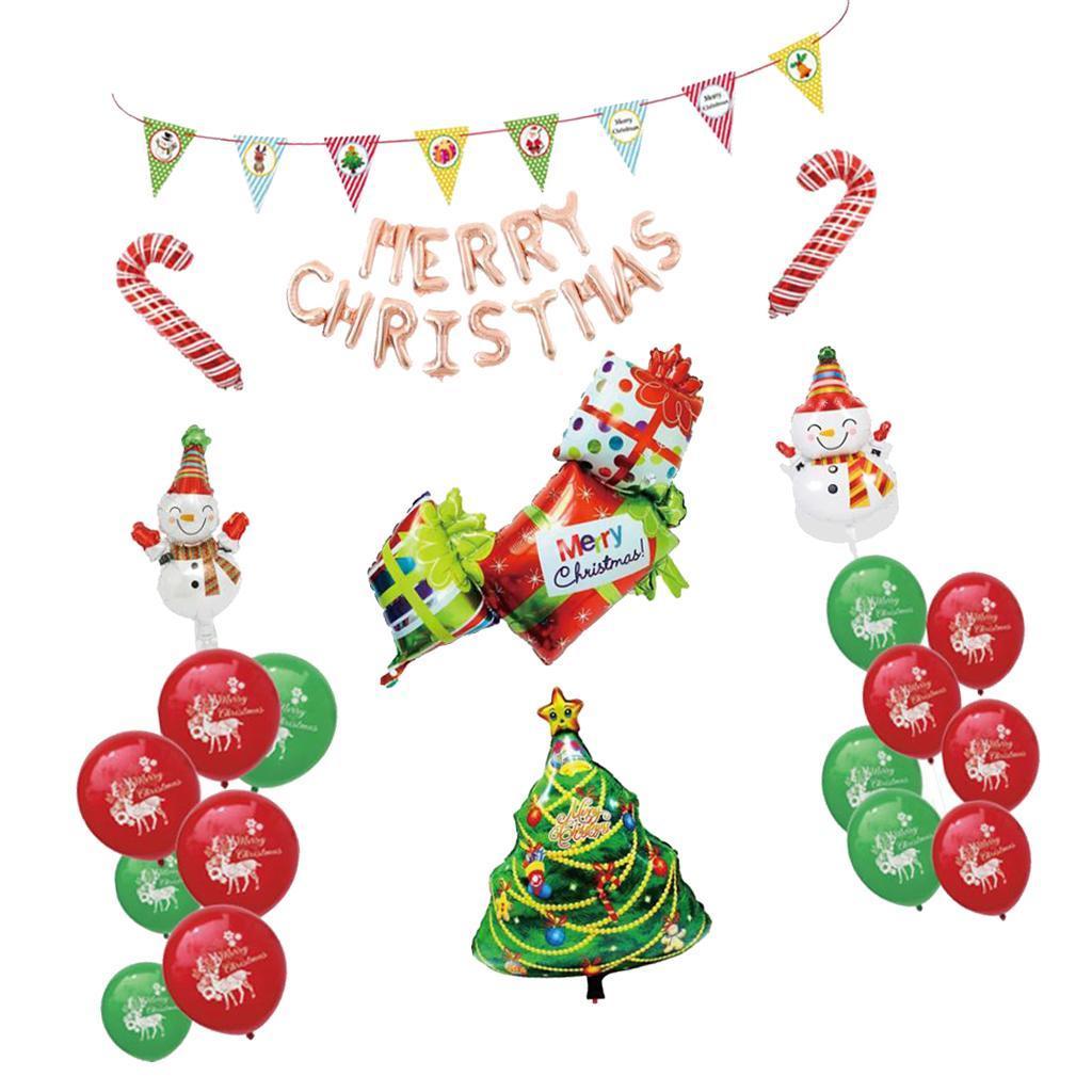 Merry Christmas Party Decorations Set-Banner Balloons,Foil & Latex Balloon