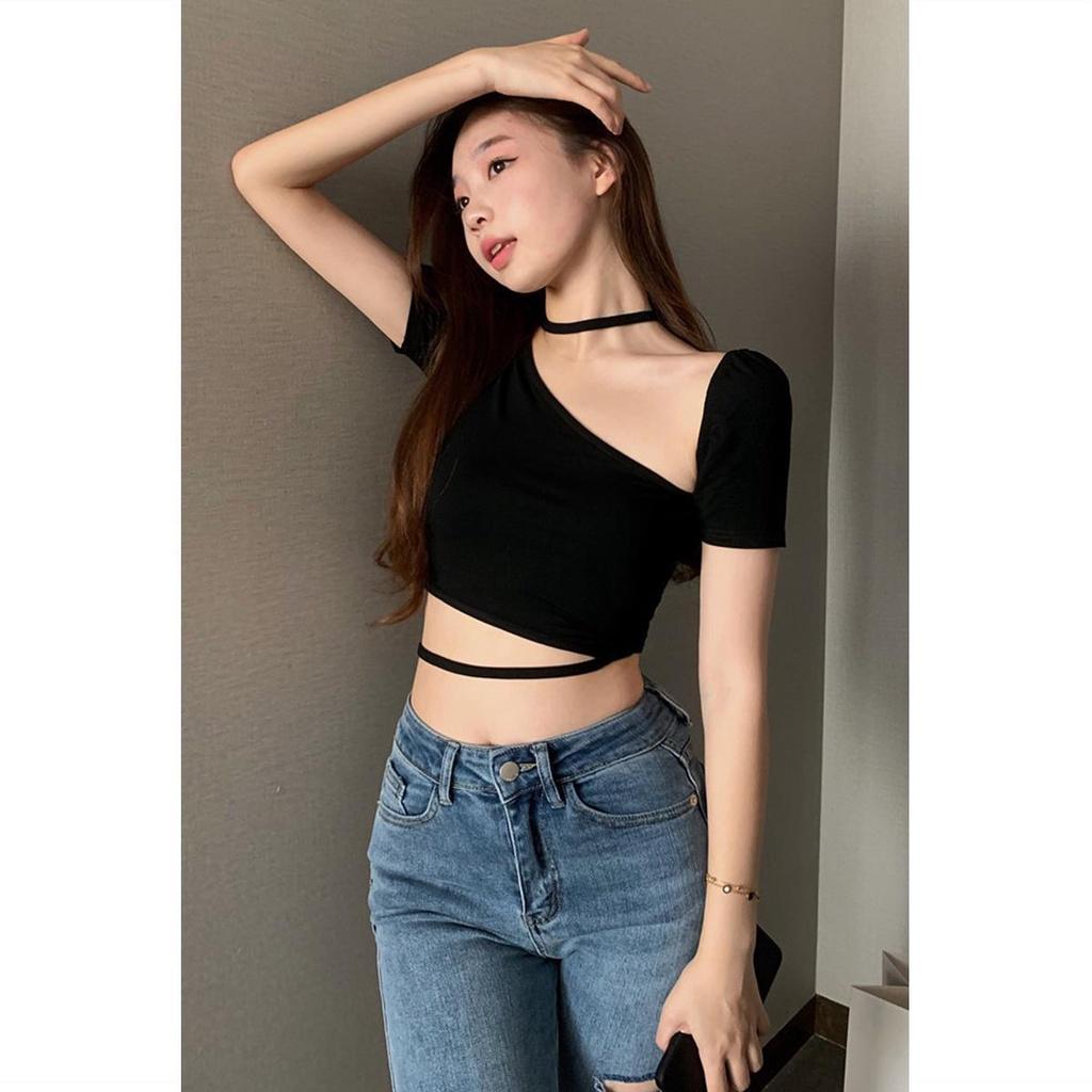 Áo croptop dây chéo body HAGA dài tay cotton mềm mịn charming girl ADEC39CT