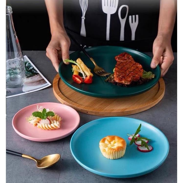 Đĩa tròn phẳng màu pastel phong cách Bắc Âu - Sứ cao cấp, hàng xuất Âu