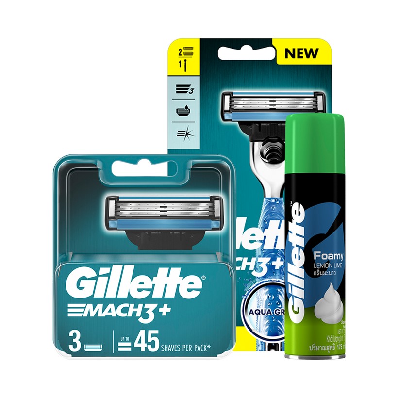 Dao Cạo Râu GILLETTE Mach3 Classic Cùng Bộ 3 Lưỡi Dao Thay Thế Và Bọt Cạo Râu Hương Chanh Chai 75g