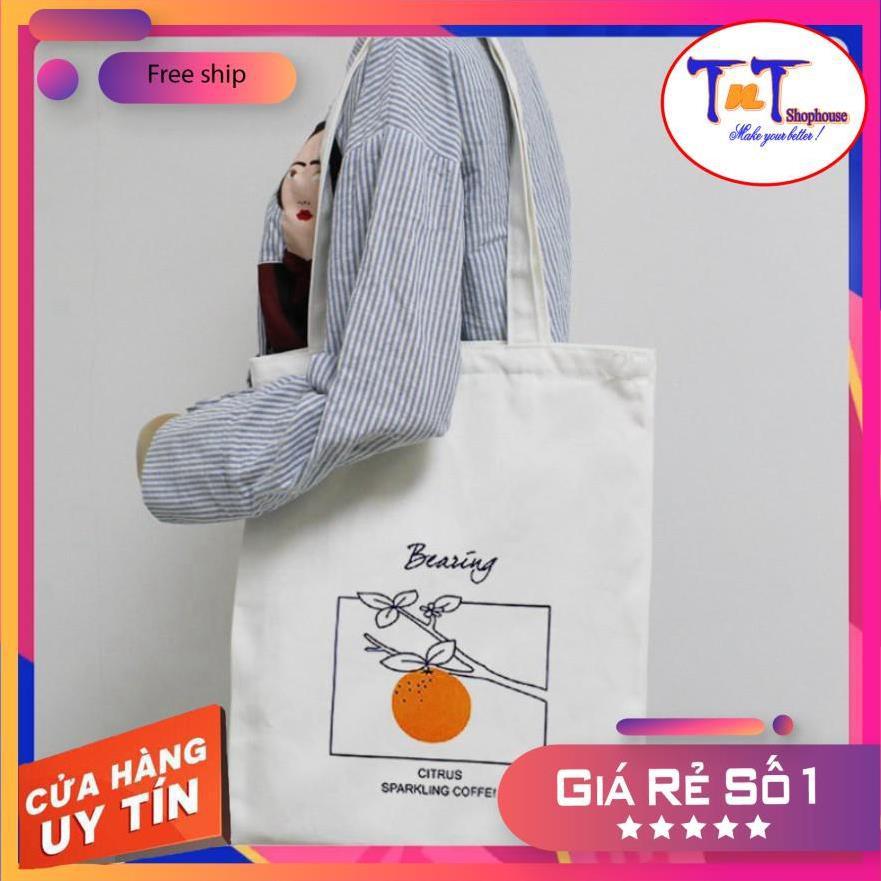 TT10 Túi tote ️ Túi vải Canvas đeo vai phong cách Ulzzang, vải bố form Unisex Vintage