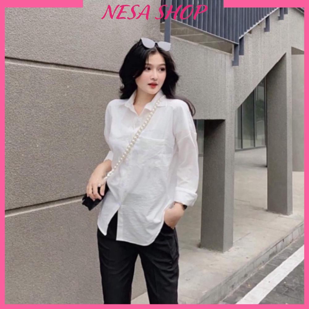 Áo sơ mi nữ form rộng dáng dài chất liệu Đũi mềm nhẹ thoáng mát, áo sơ mi bigsize từ 40kg đến 95kg NeSa Shop