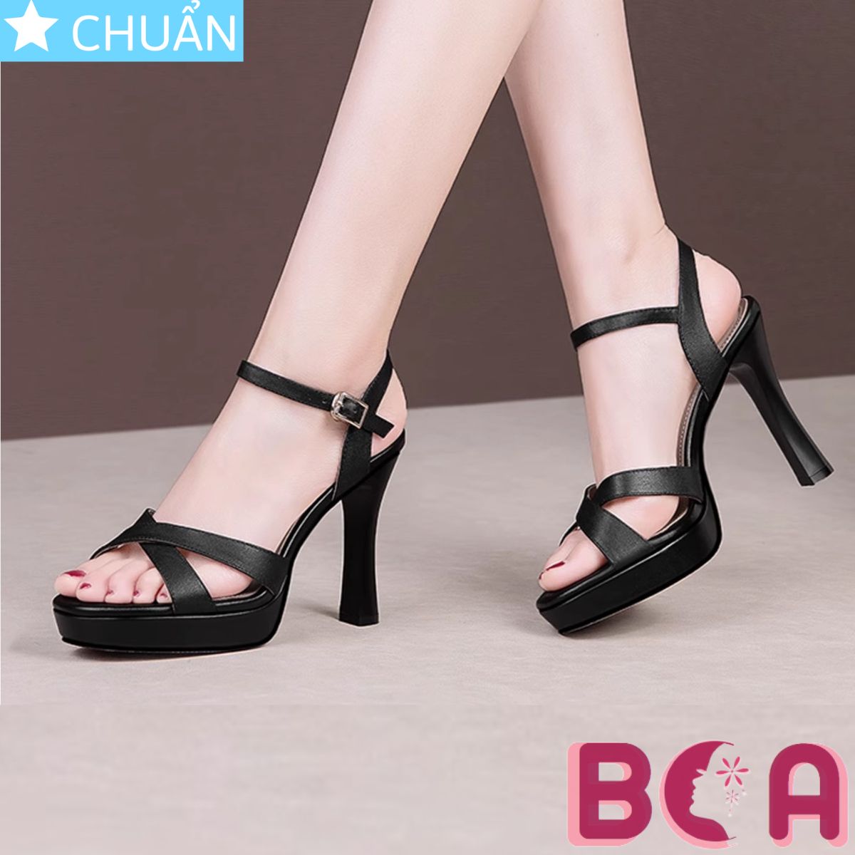 Sandal nữ cao 9 phân RO600 ROSATA tại BCASHOP quai ngang là 2 sợi đan chéo cách điệu, quai sau cài ôm cổ chân thoải mái