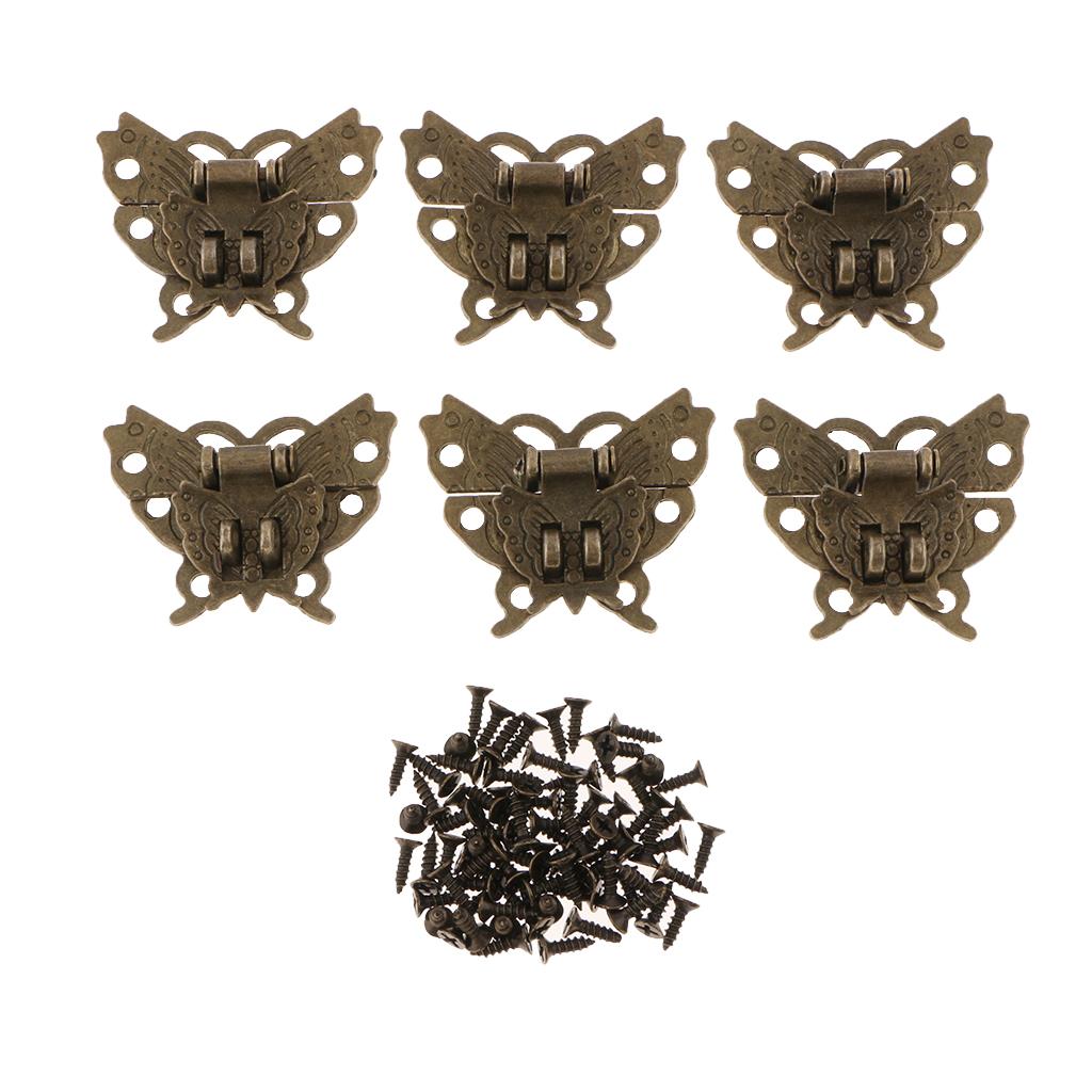 6pcs Antique Butterfly Latch Hasps Hinges with Screws for Wooden Jewelry Box