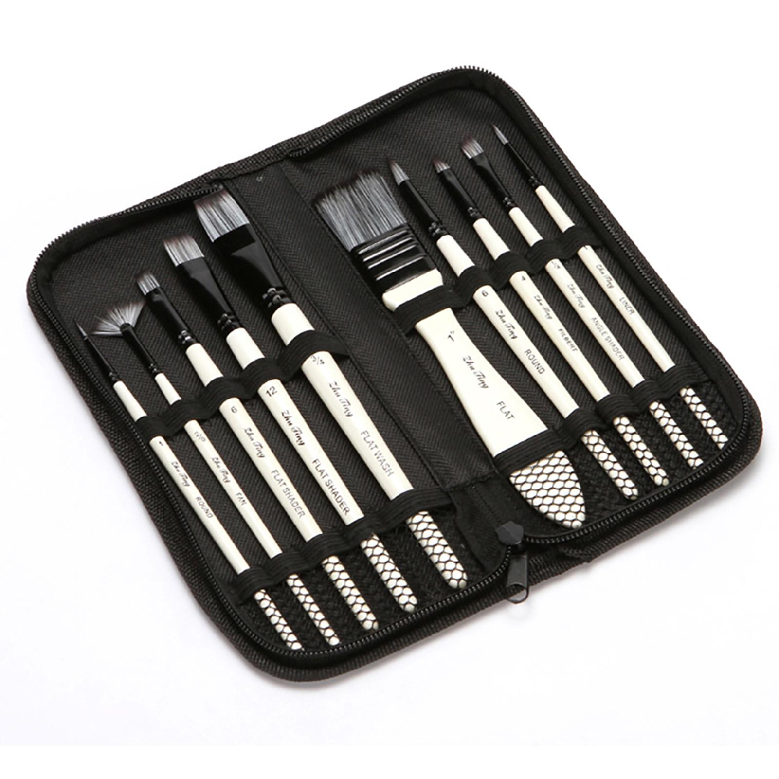 10pcs Paint Brushes Set Kit Multiple Mediums Brushes with Nylon Hair Carry Bag for Artist Acrylic Aquarelle Watercolor