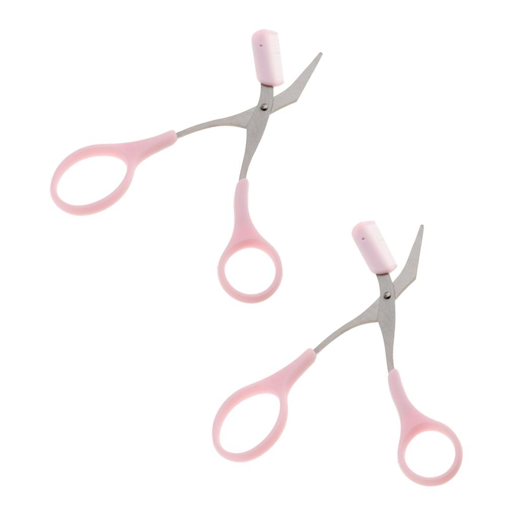 2 Pieces Women Makeup Eyelash Eyebrow Trimmer Scissors Hair Remover With Comb