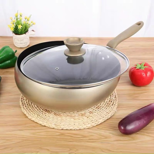 Chảo bầu Hàn Quốc siêu chống dính có vung kính size 32