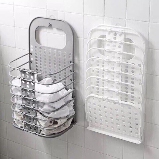 Giỏ nhựa treo tường đựng quần áo bẩn để giặt thiết kế gấp gọn khi không dùng đến, chất liệu nhưa PP dày dặn - Kệ treo cạnh máy giặt thông minh