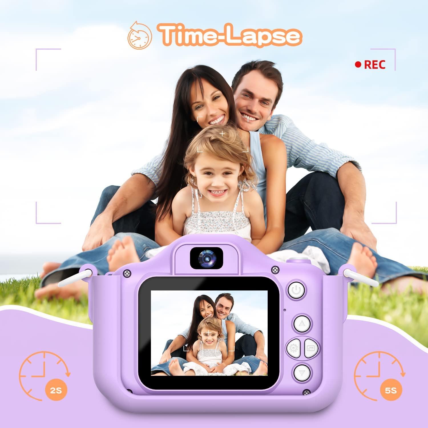 Camera trẻ em, quà tặng sinh nhật cho các cô gái từ 3-9 tuổi, máy quay video kỹ thuật số HD với thẻ SD 32 GB