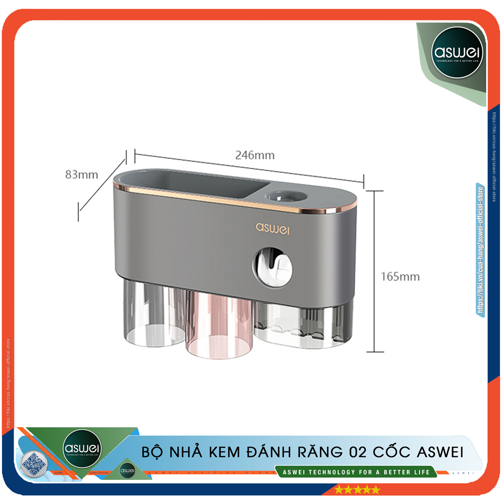 Kệ Nhà Tắm ASWEI A215YSJ, A216YSJ, A217YSJ - Chất Liệu ABS, PET, PS, Thép Không Gỉ 430 - Kệ Để Đồ Nhà Tắm Dán Tường Tích Hợp Bộ Nhả Kem Đánh Răng, Giá Treo Bàn Chải Đánh Răng Kèm Cốc - Hàng Chính Hãng