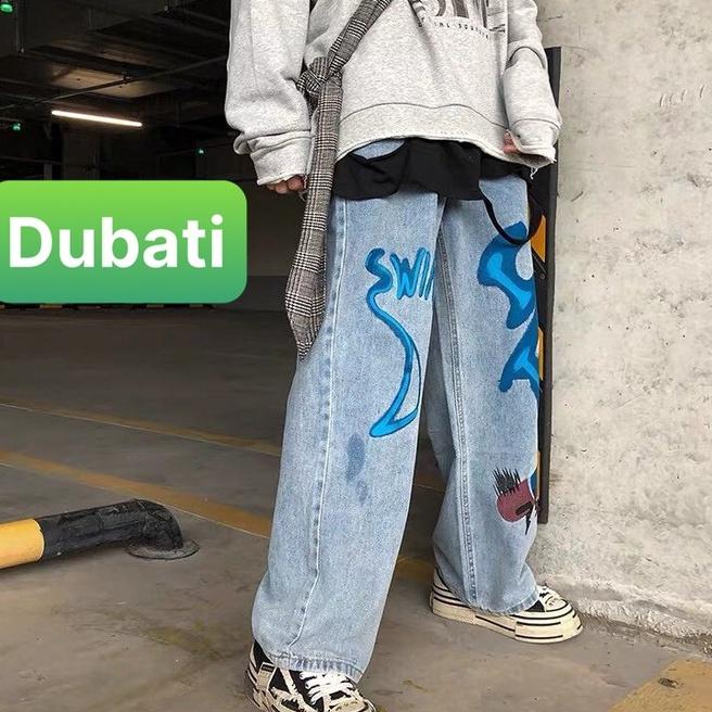 Quần Jean Baggy, Jean Nam Ống Rộng Thêu Họa Tiết Chất Vải Co Giãn Phong Cách Unisex- DB 43- DUBATI FASHION