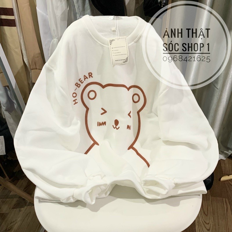 Áo sweater in hình to bự chất nỉ bông mềm mịn from 70kg, Áo Sweater Nỉ Gấu Ho Bear Form Rộng, Áo Đôi Nỉ Nam Nữ, ÁO SWEATER Gấu to bự, Áo Nỉ Thụng Tay Phồng