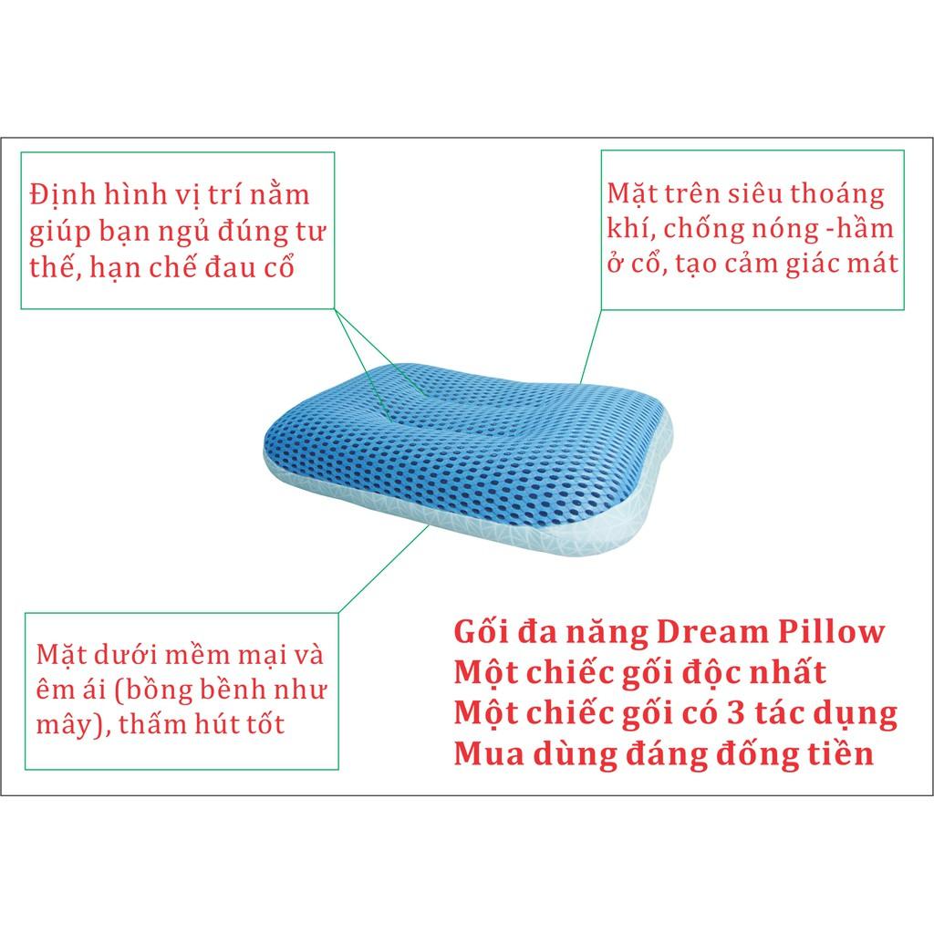 Gối ngủ đa năng 2 trong 1 đặc biệt mềm mại và siêu thoáng mát Dream Pillow 40x60cm màu xanh