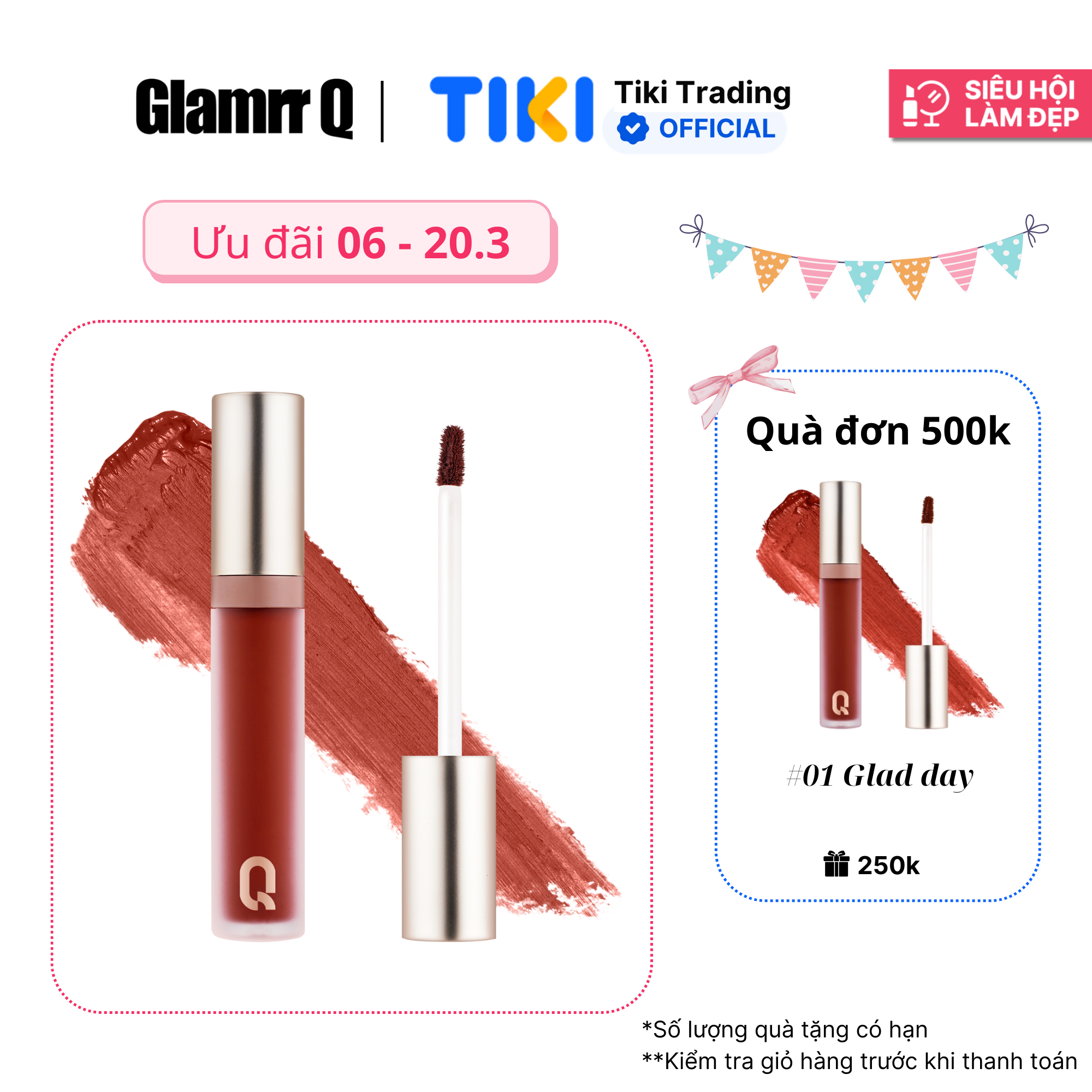 [Freeship10k đơn 249k] Son kem lì nhiều dưỡng GLAMRR Q LONG WEAR LIP CREAM 5g by Gilaa