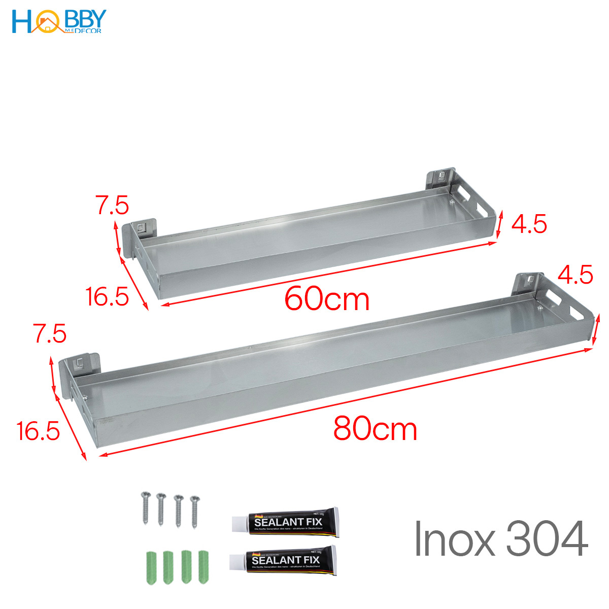 Kệ gia vị dài lớn inox 304 gắn tường ngang 60 80 Hobby home decor GV5