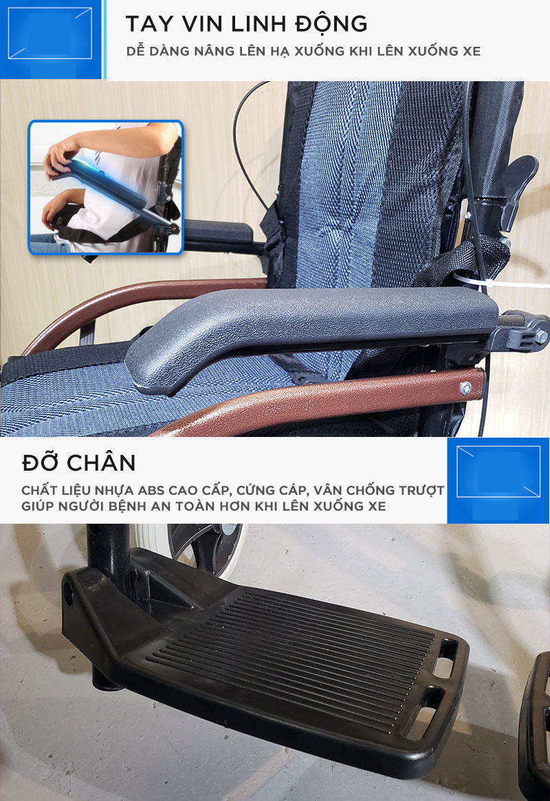 Xe lăn gấp gọn xách tay, siêu nhỏ gọn, siêu nhẹ - Tay ghế có thể nâng lên tiện cho việc ra vào - Hàng chính hàng NIKITA 2023