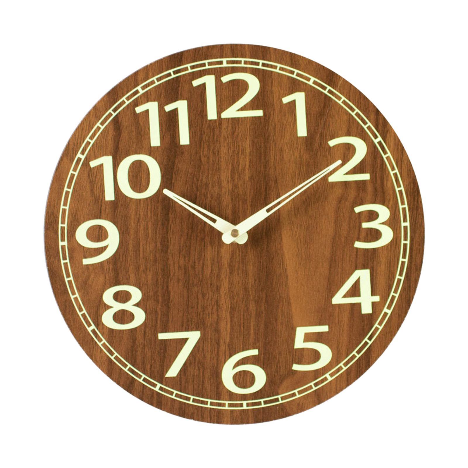 12 inch Luminous Wall Clock Wooden Wall Clock Round Non Ticking Decorative Silent Analog Clock for Living Room
