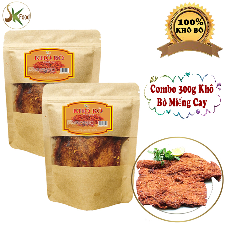 [COMBO 2 TÚI] THỊT BÒ KHÔ MIẾNG MỀM ĐẶC BIỆT THƠM NGON HIỆU SK FOOD -  TỔNG 300G