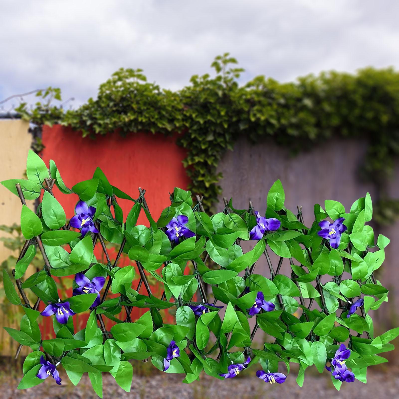 Hedge Faux Privacy Screen Garden Expandable Fence Artificial Flowers& Leaves