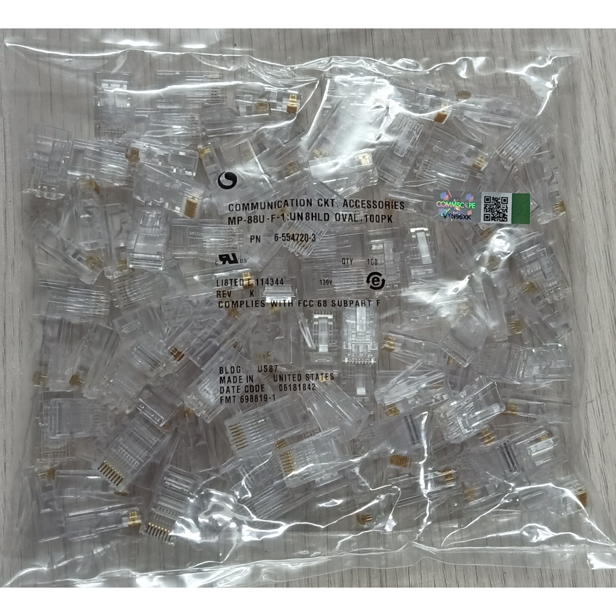 Đầu mạng RJ45 Cat5 AMP/Commscope chính hãng (100 cái) mã 6-554720-3 - Hàng chính hãng