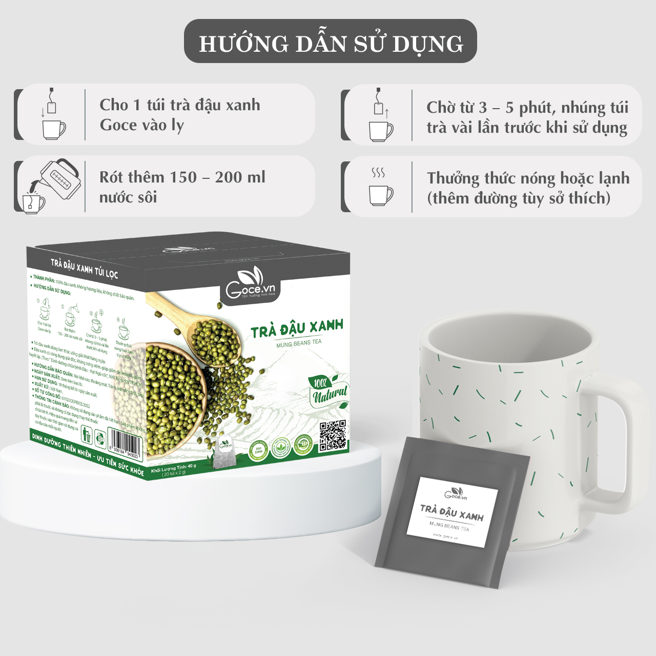 Trà đậu xanh túi lọc Goce - Mát gan, giải nhiệt